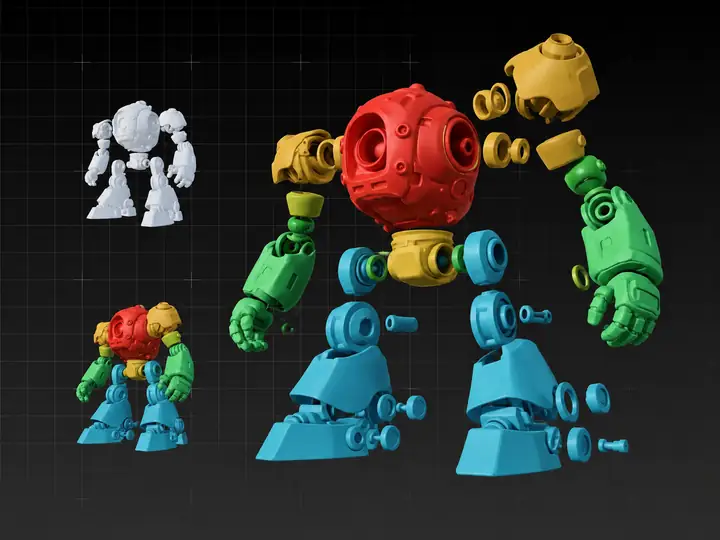 Robot segmented into several editable 3D parts